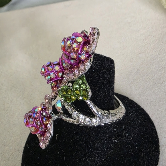 Statement Pink Rose Flower Stretch Ring - Picture 4 of 8